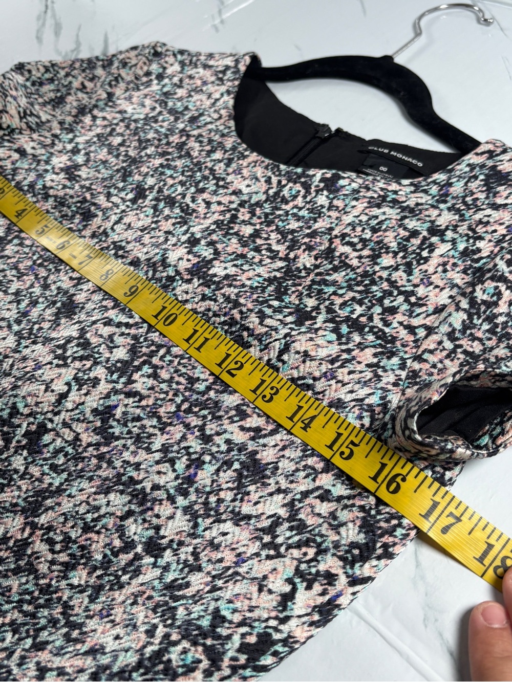 Club Monaco Silk Wool Blend Shift Dress Mini 00 Black Multicolor Textured Print - Picture 10 of 12